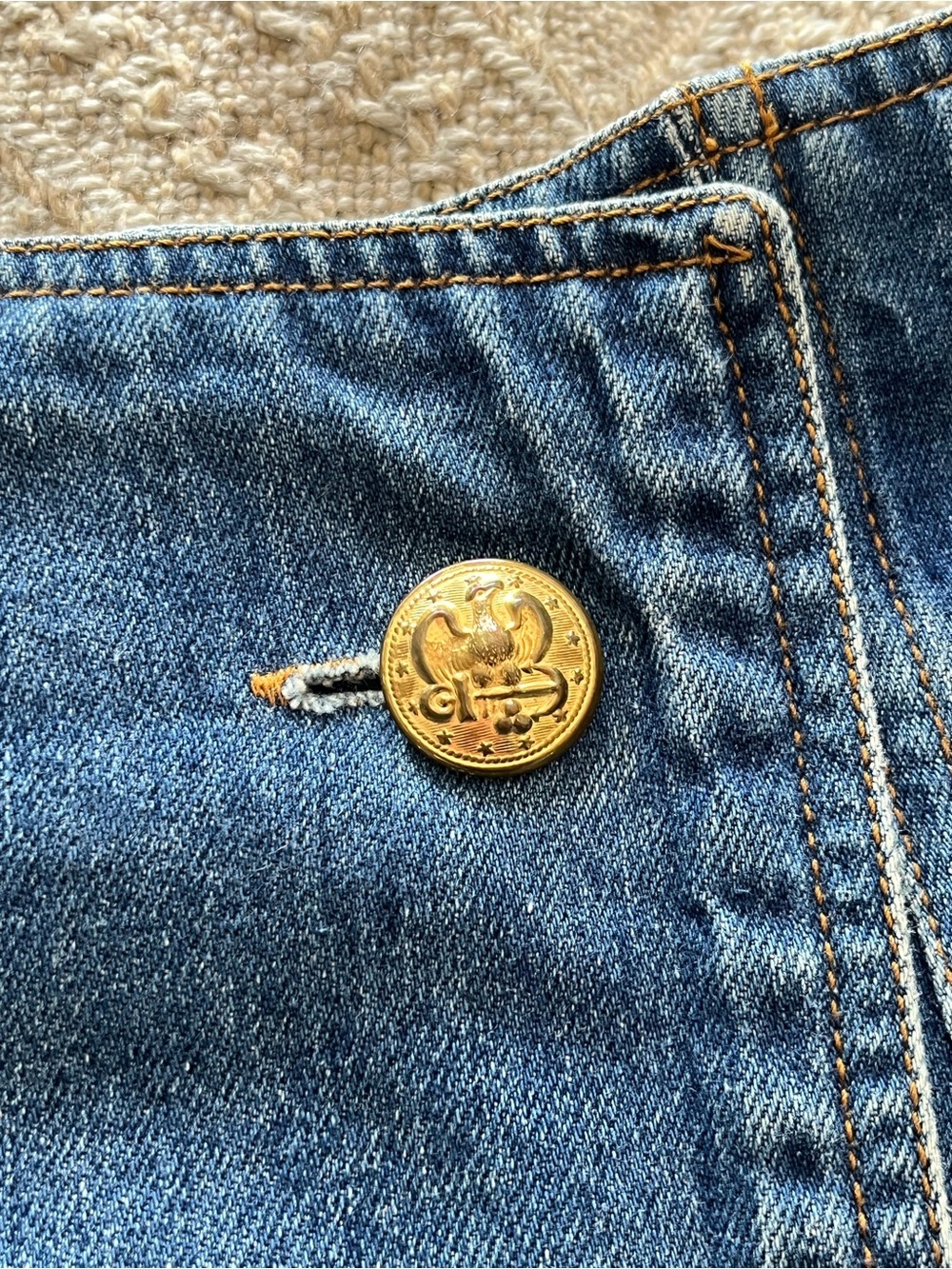 Vintage Perry Ellis Denim Wrap Skirt Gold Military Buttons Size 12 - Picture 2 of 8